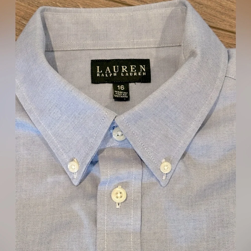 New! Ralph Lauren Blue Youth 16 Button Down Shirt with Logo Crest